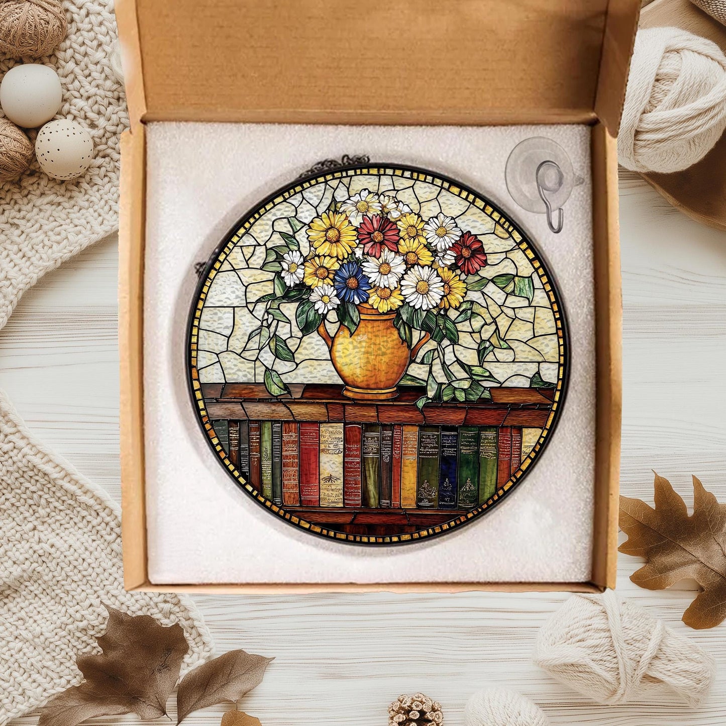Handmade Bookshelf Suncatcher | Book Lover Window Decor | Wooden Peak