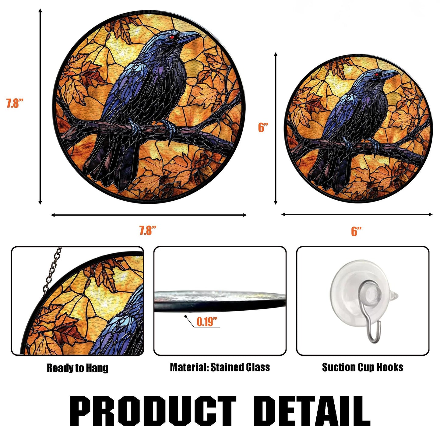 Handmade Black Raven Suncatcher | Gothic Window Art | Wooden Peak