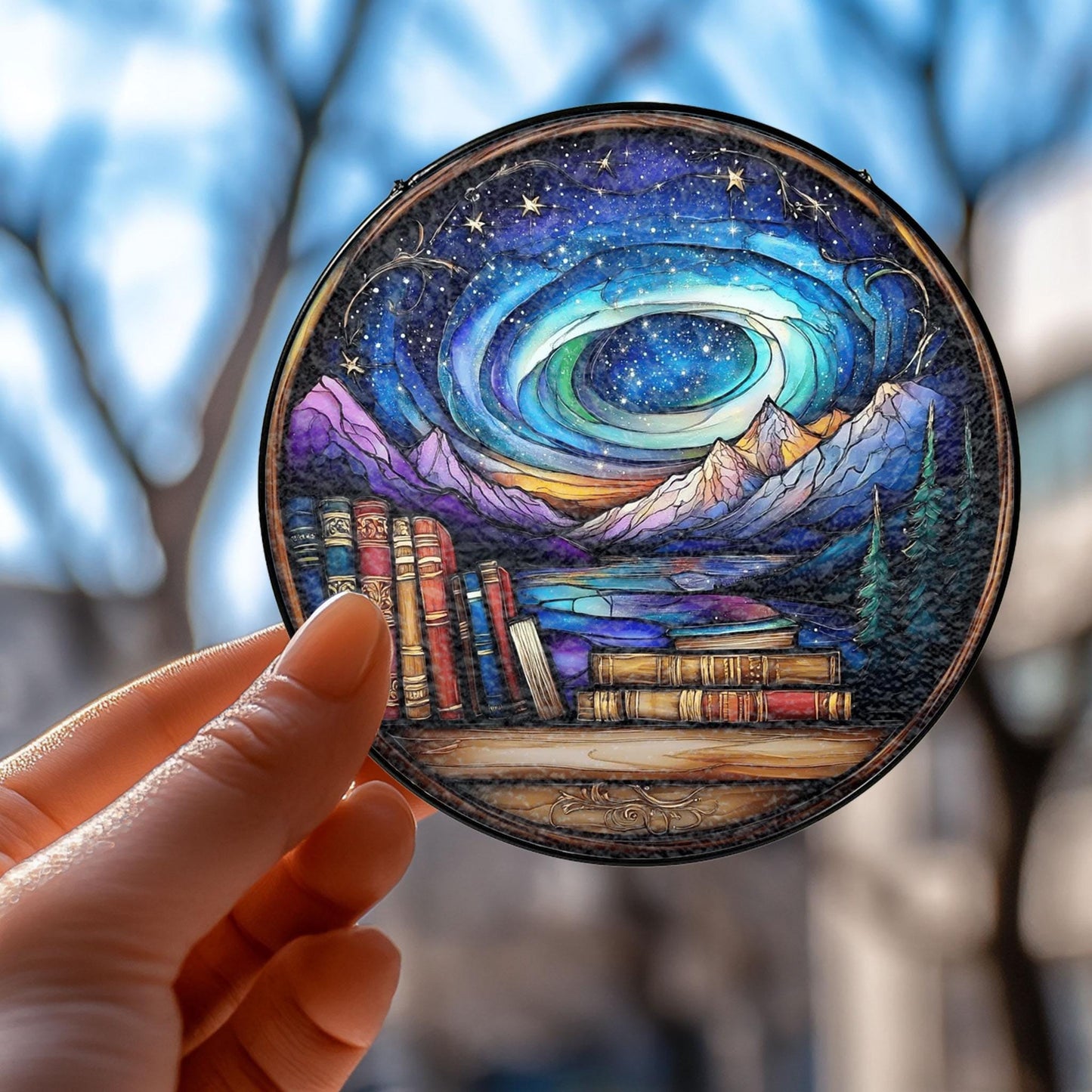 Handmade Night Court Suncatcher | Galaxy Bookshelf Decor | Wooden Peak