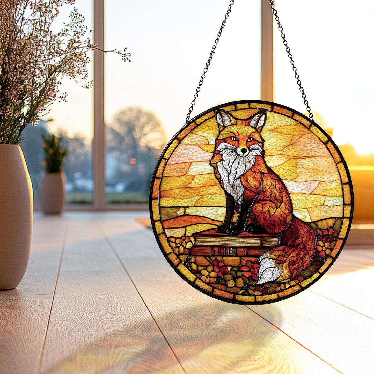 Handmade Fox Book Suncatcher | Literary Wildlife Decor | Wooden Peak
