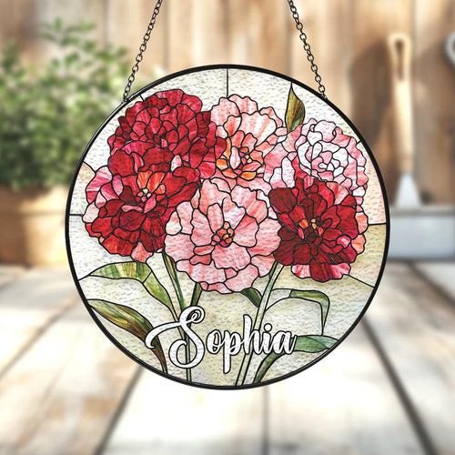 Handmade Custom Name Carnation Suncatcher | Birth Flower Gift | Wooden Peak