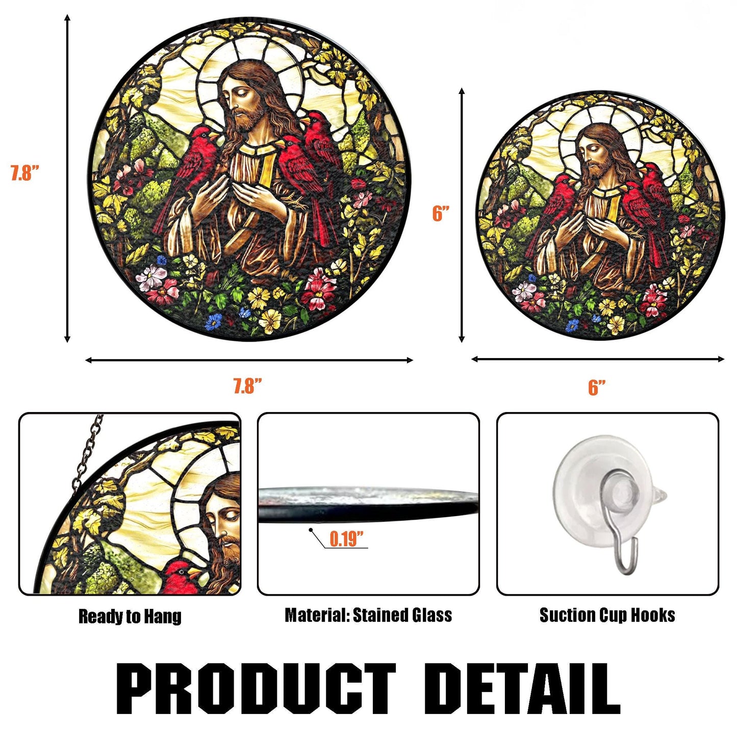 Handmade Jesus Cardinals Suncatcher | Spiritual Nature Decor | Wooden Peak