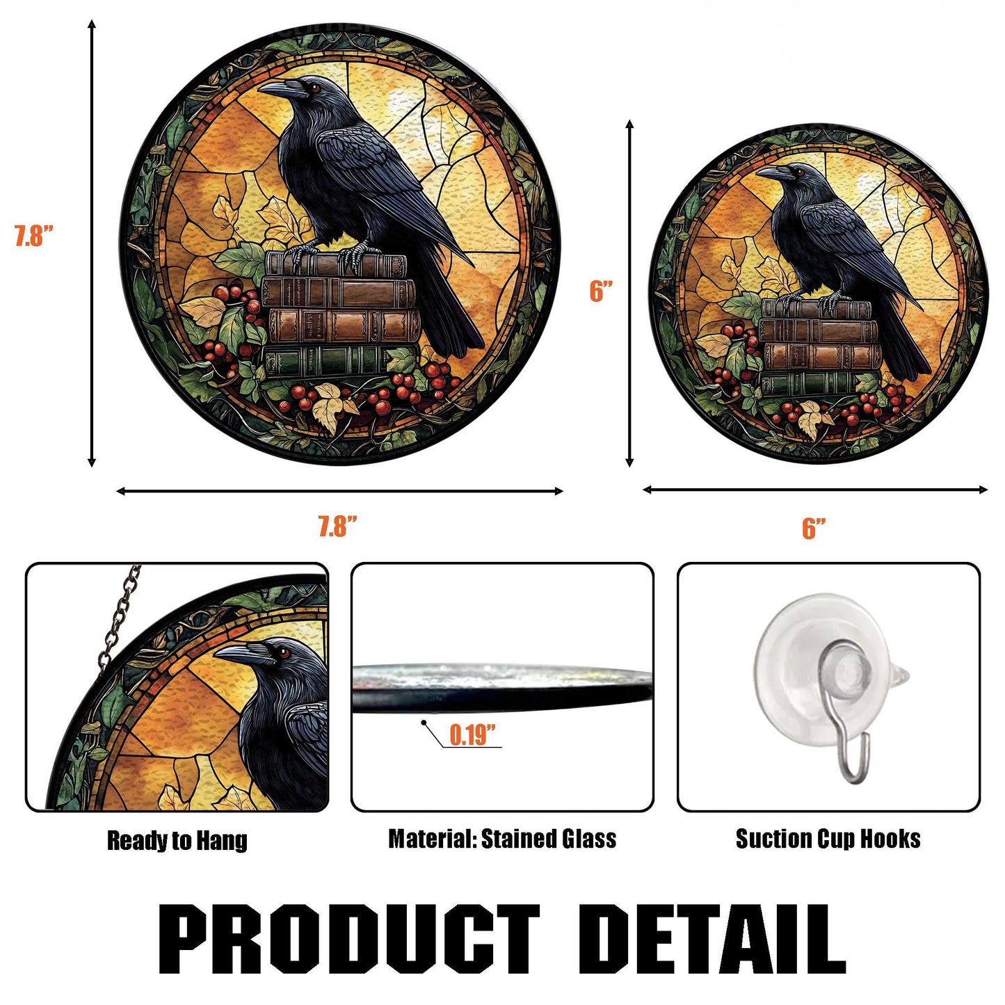 Handmade Raven Book Suncatcher | Gothic Academia Decor | Wooden Peak
