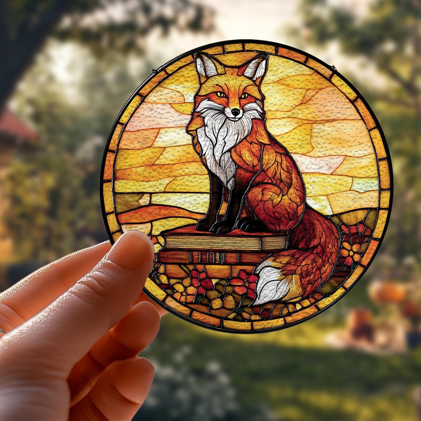Handmade Fox Book Suncatcher | Literary Wildlife Decor | Wooden Peak