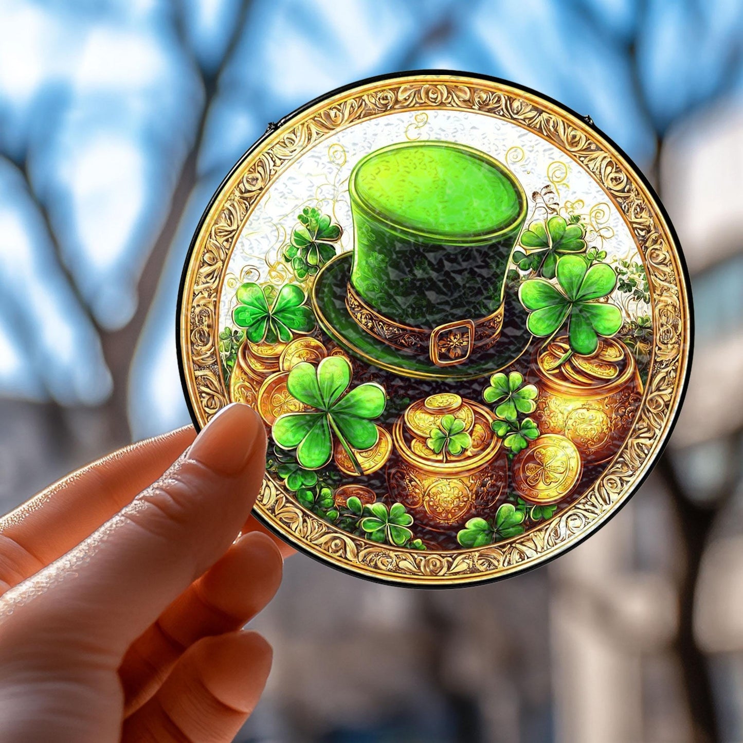 Handmade St. Patrick's Shamrock Suncatcher | Irish Decor | Wooden Peak