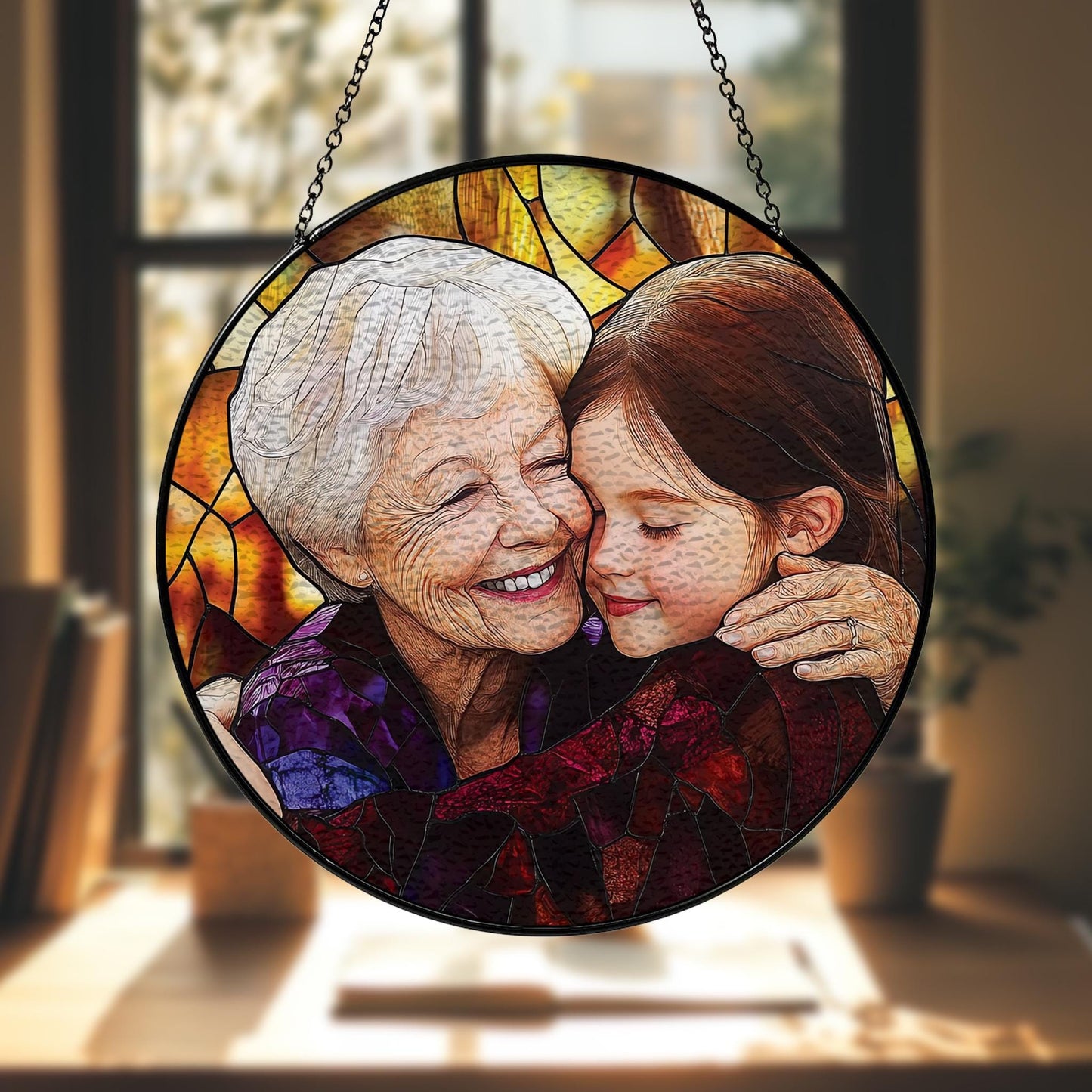 Handmade Grandma Grandkids Portrait Suncatcher | Wooden Peak