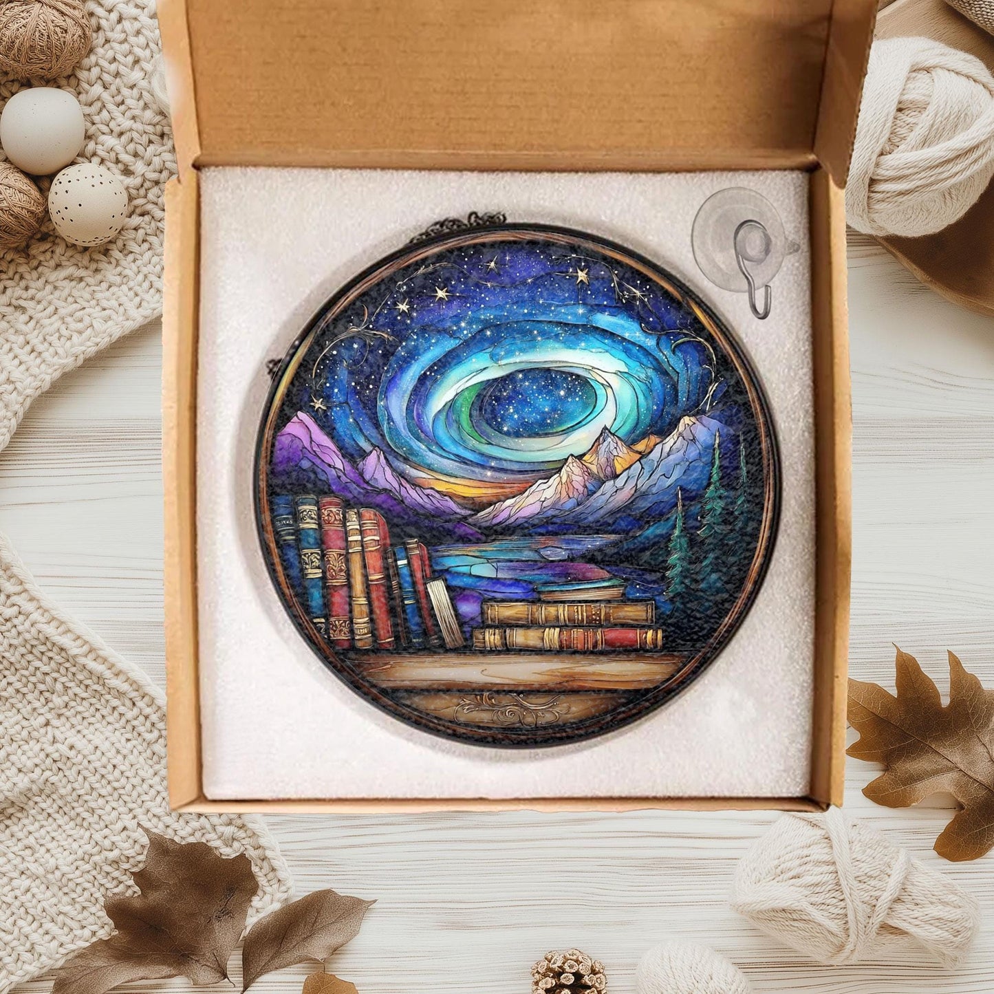 Handmade Night Court Suncatcher | Galaxy Bookshelf Decor | Wooden Peak