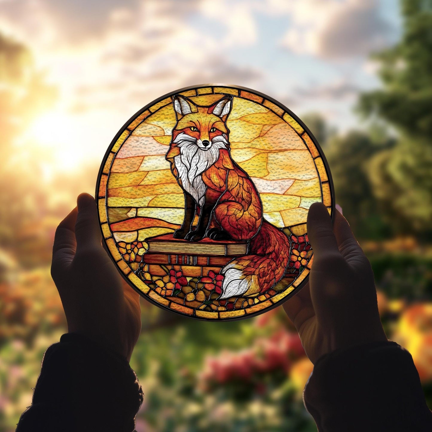 Handmade Fox Book Suncatcher | Literary Wildlife Decor | Wooden Peak