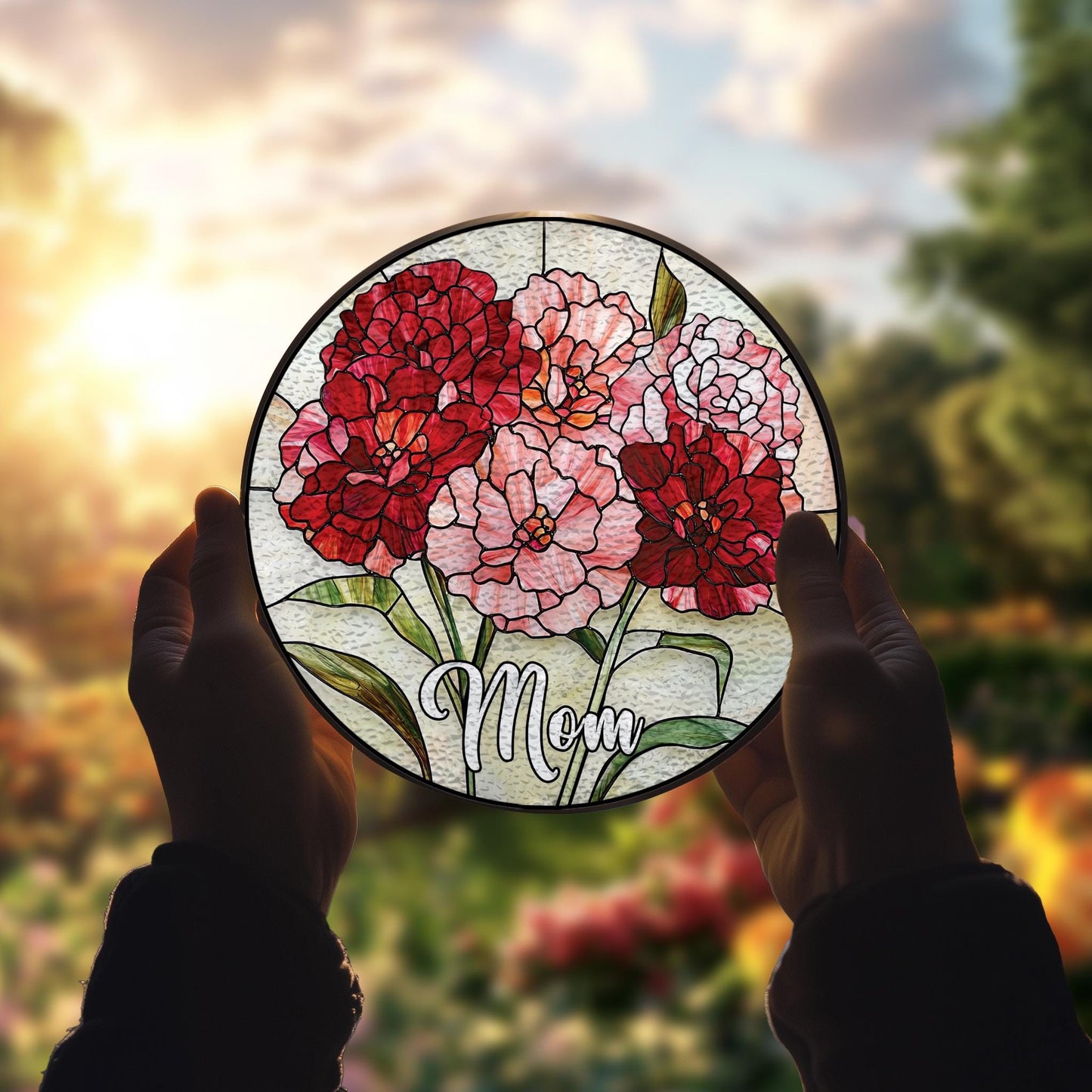 Handmade Custom Name Carnation Suncatcher | Birth Flower Gift | Wooden Peak