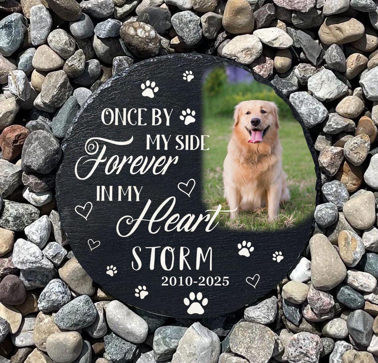 Handmade Pet Memorial Stone | Custom Photo Grave Marker | Wooden Peak