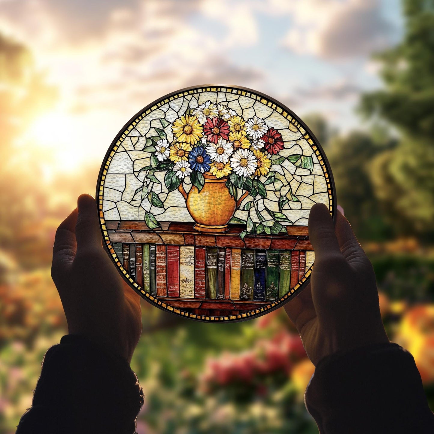 Handmade Bookshelf Suncatcher | Book Lover Window Decor | Wooden Peak