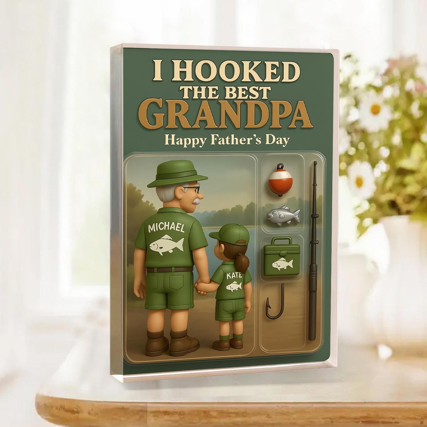 Handmade Fishing Dad Acrylic Plaque | Custom Father's Gift | Wooden Peak