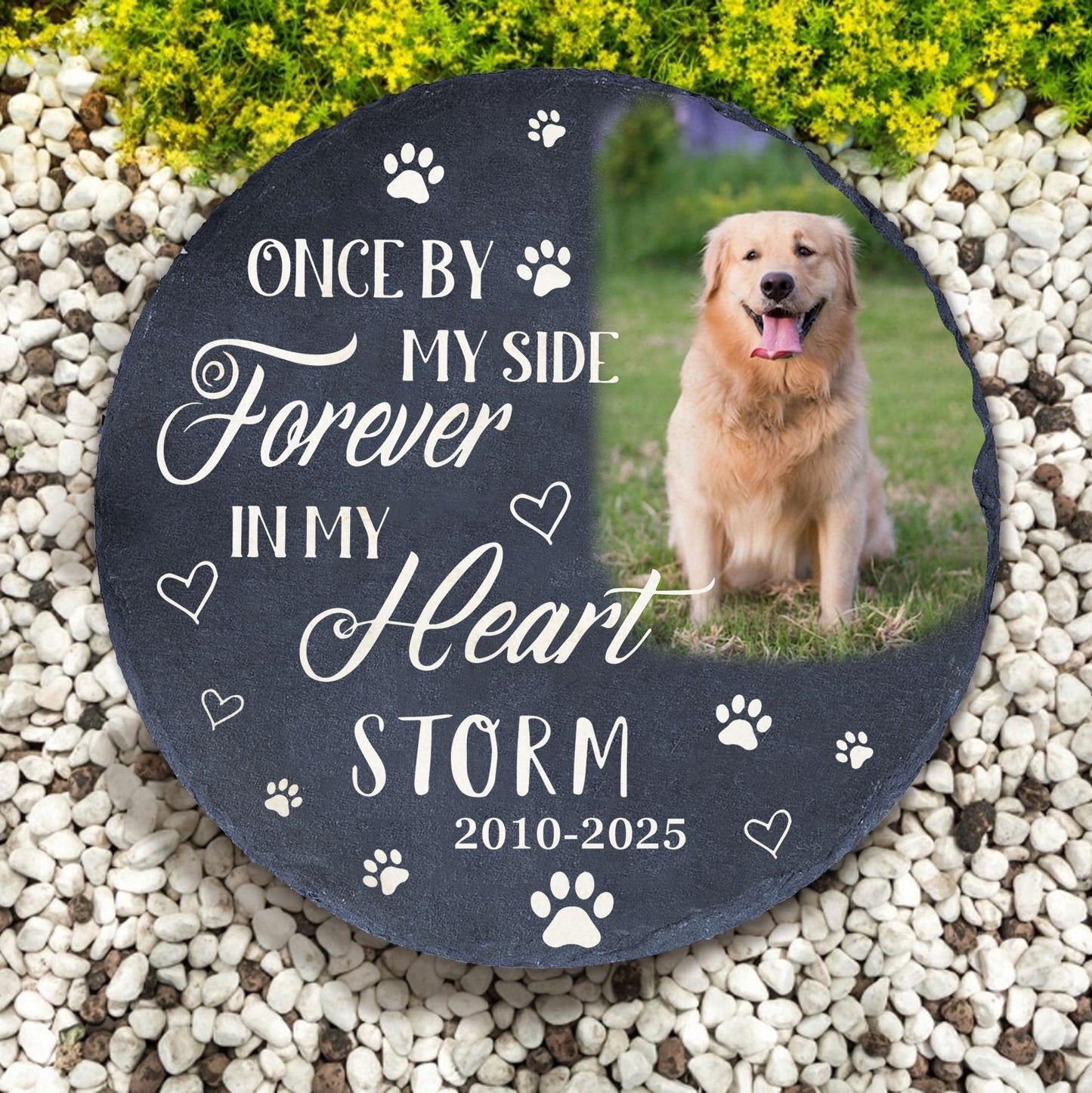 Handmade Pet Memorial Stone | Custom Photo Grave Marker | Wooden Peak