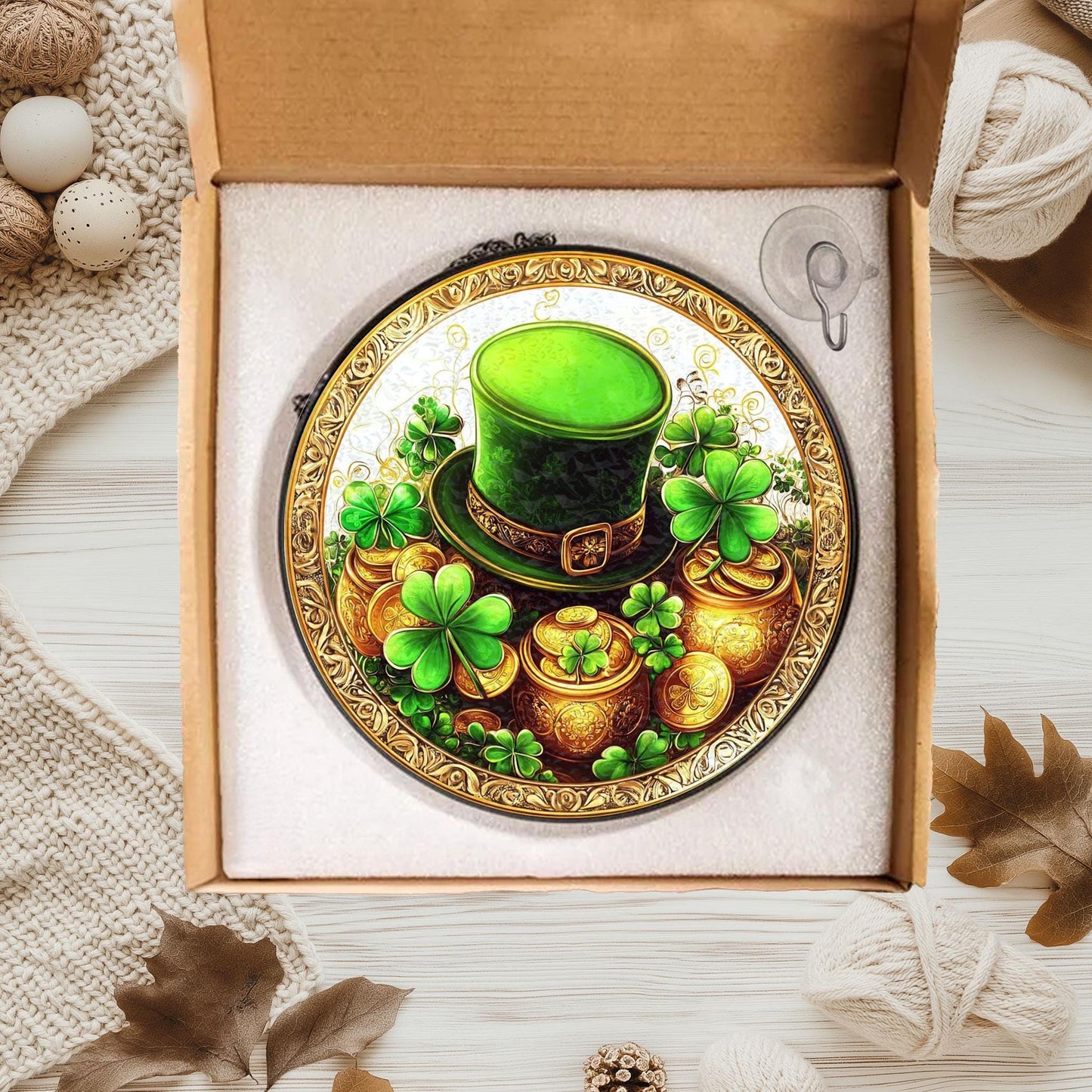 Handmade St. Patrick's Shamrock Suncatcher | Irish Decor | Wooden Peak