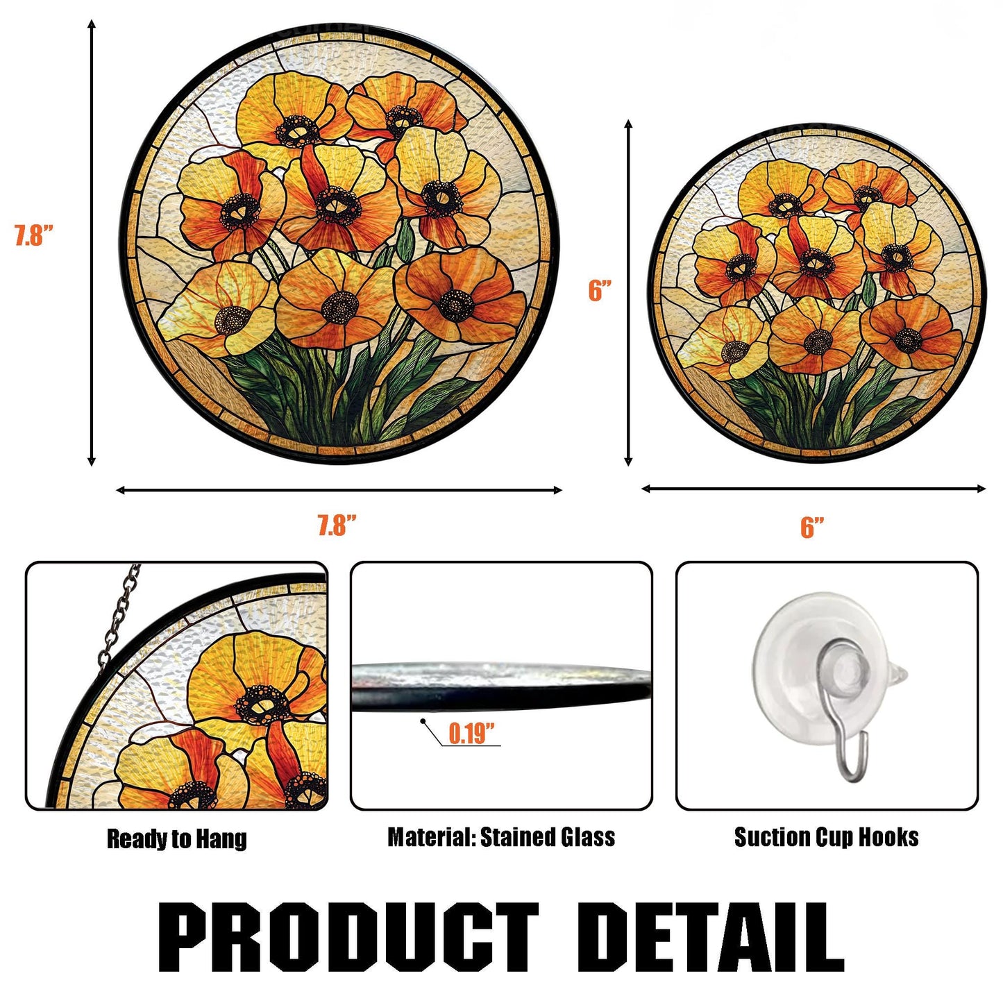Handmade California Poppy Suncatcher | Botanical Window Art | Wooden Peak