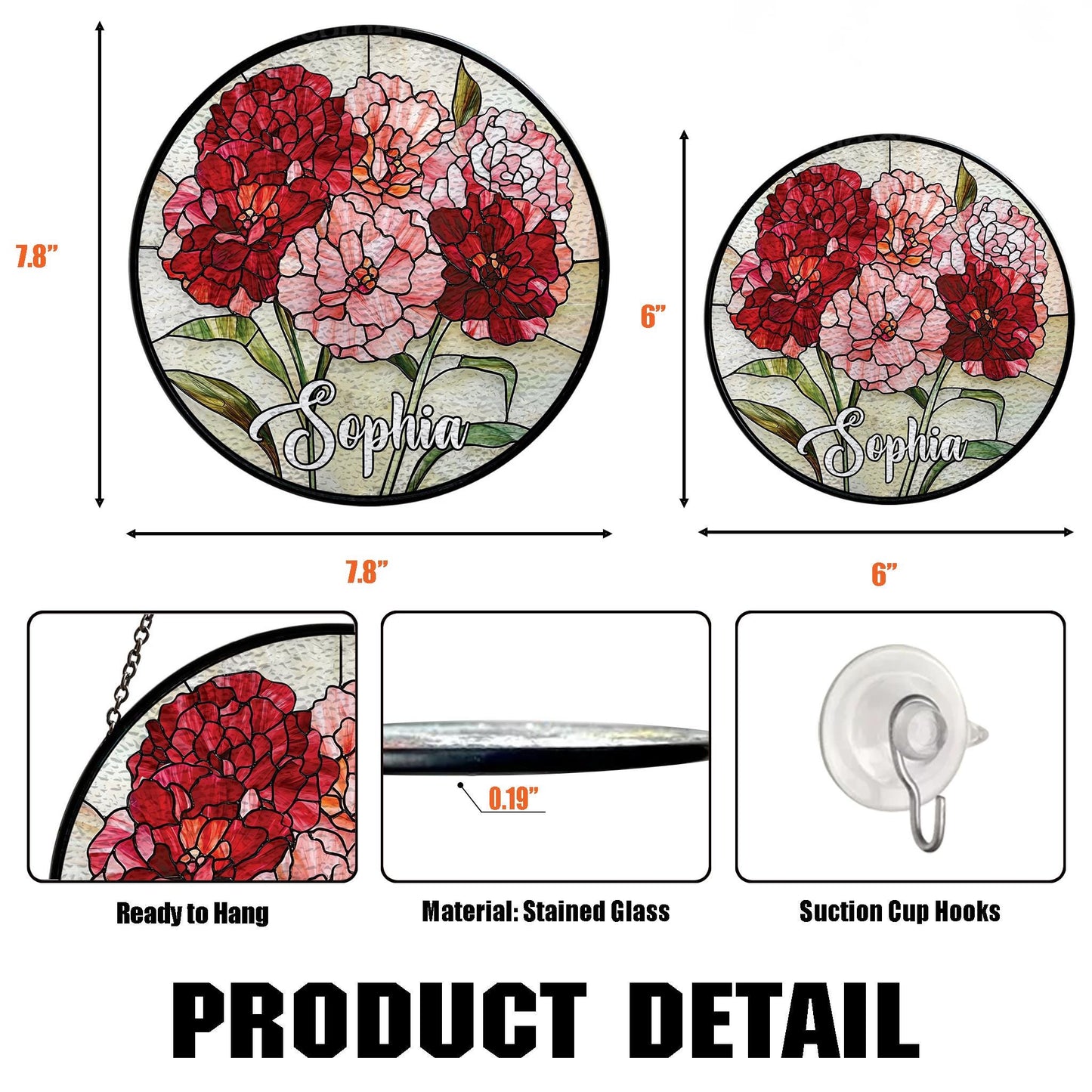 Handmade Custom Name Carnation Suncatcher | Birth Flower Gift | Wooden Peak