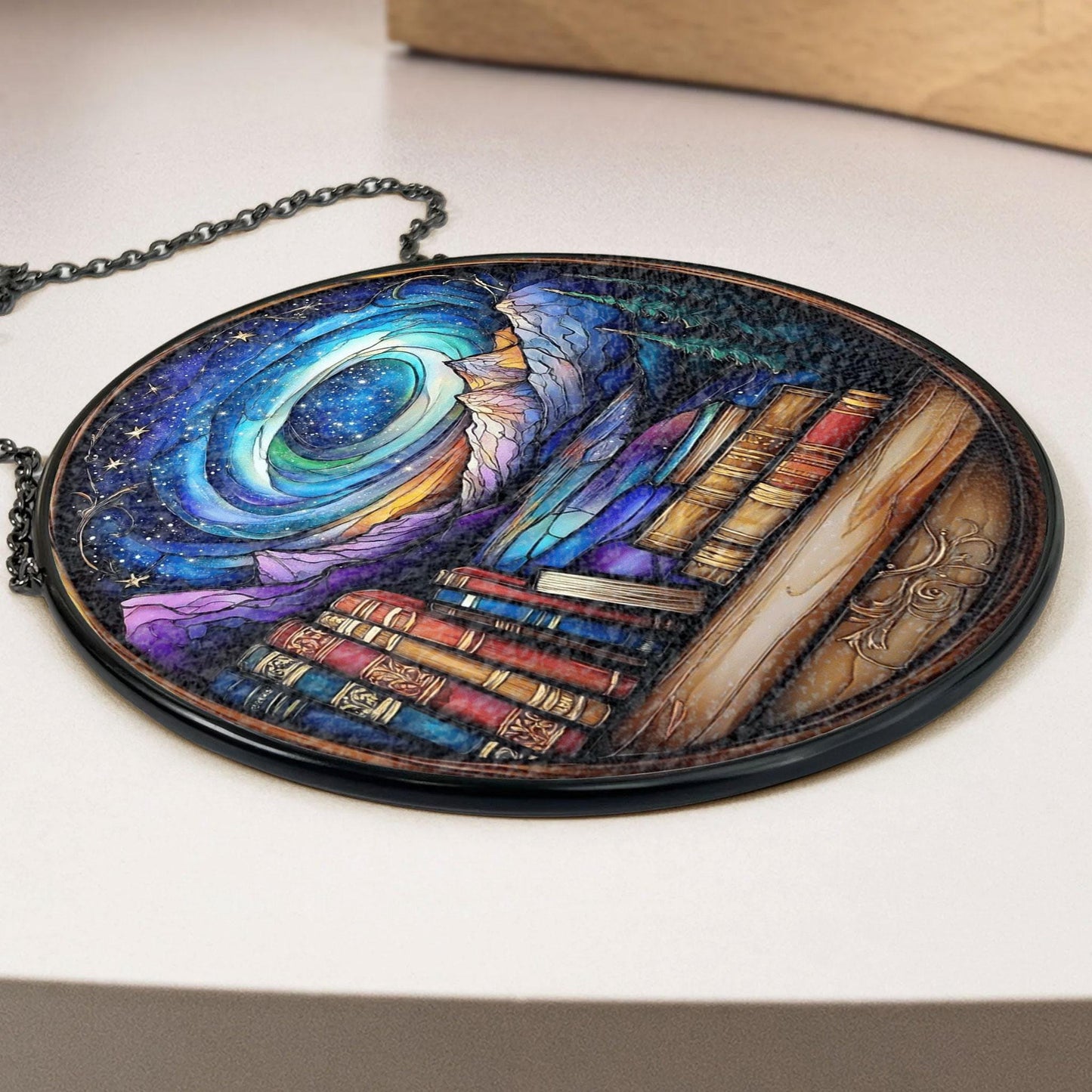 Handmade Night Court Suncatcher | Galaxy Bookshelf Decor | Wooden Peak