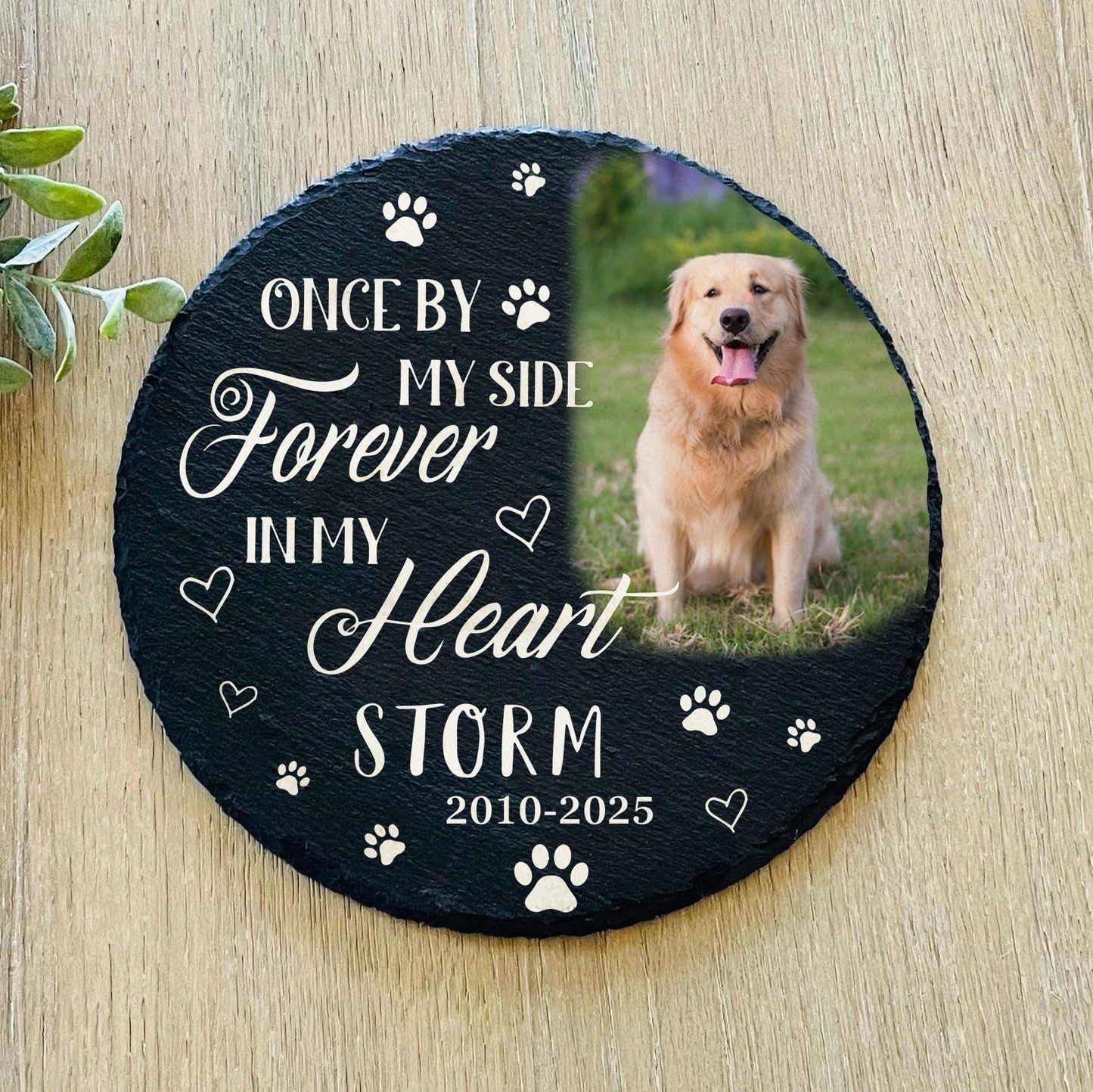 Handmade Pet Memorial Stone | Custom Photo Grave Marker | Wooden Peak