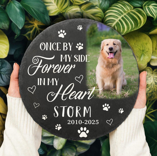 Handmade Pet Memorial Stone | Custom Photo Grave Marker | Wooden Peak