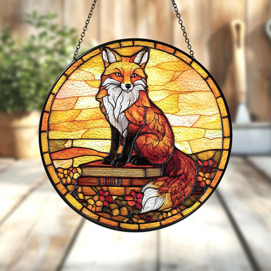 Handmade Fox Book Suncatcher | Literary Wildlife Decor | Wooden Peak