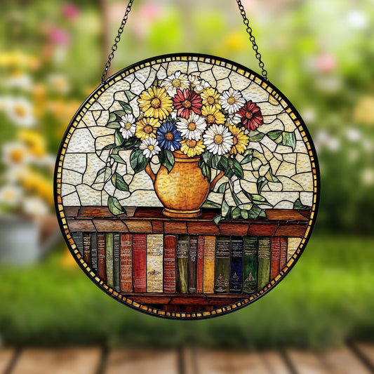 Handmade Bookshelf Suncatcher | Book Lover Window Decor | Wooden Peak