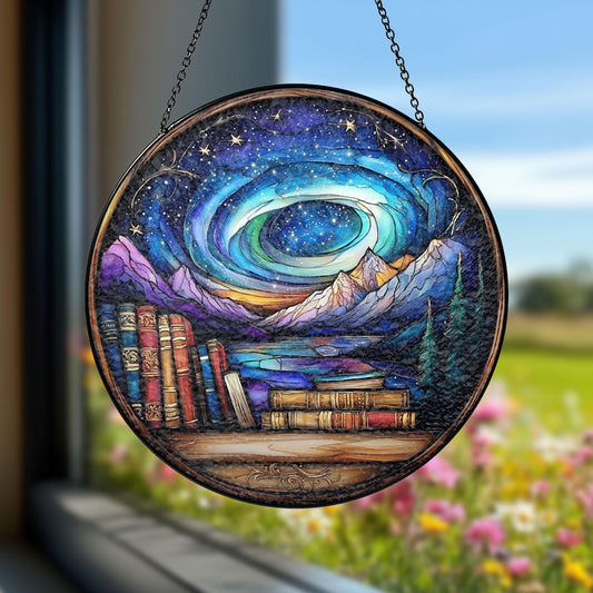 Handmade Night Court Suncatcher | Galaxy Bookshelf Decor | Wooden Peak