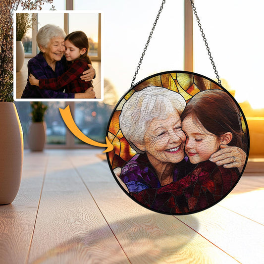 Handmade Grandma Grandkids Portrait Suncatcher | Wooden Peak